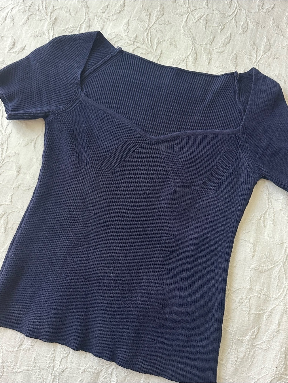 Women’s Navy Ribbed Square-Neck Top